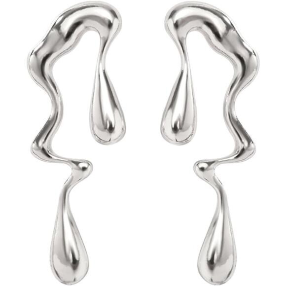 Geometric Teardrop Earrings | Gold & Silver Irregular Statement Dangle Earrings - Picture 3 of 5